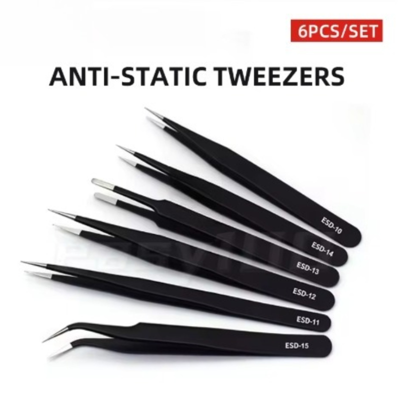 Electronics Repair Tool Kit - 6pcs Precision Tweezers Set ESD Anti-Static