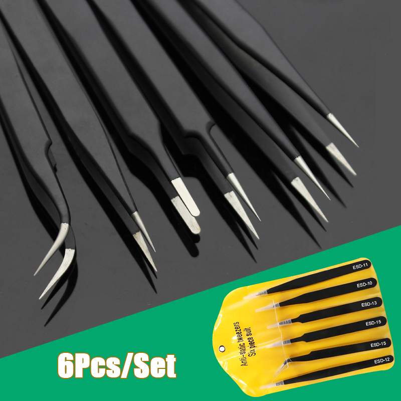 Electronics Repair Tool Kit - 6pcs Precision Long Tweezers Set ESD