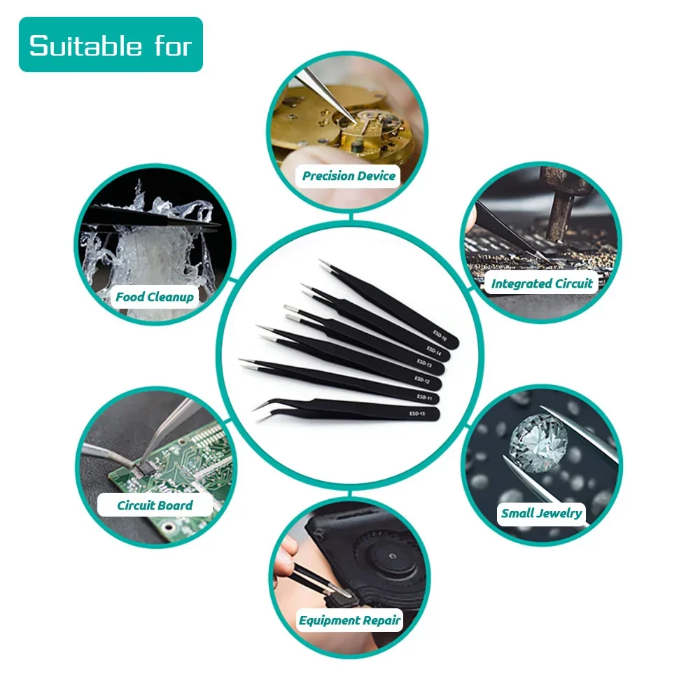 6pcs Precision Tweezers Set ES - огляд і ціна Electronics Repair Tool Kit